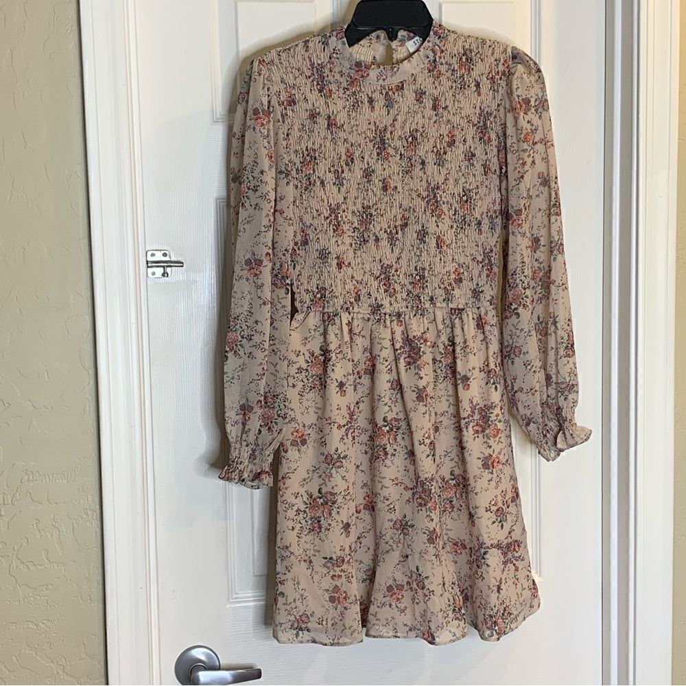 STORIA Pink Floral Long Sleeve Dress Size Medium